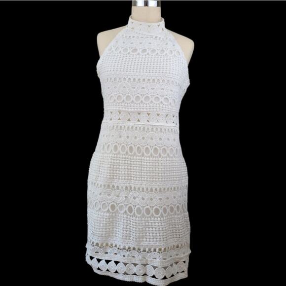 NWT Boho Factory White Crochet Halter Neck Mini Dress Size XL Beachy Boho Indie - Picture 1 of 13